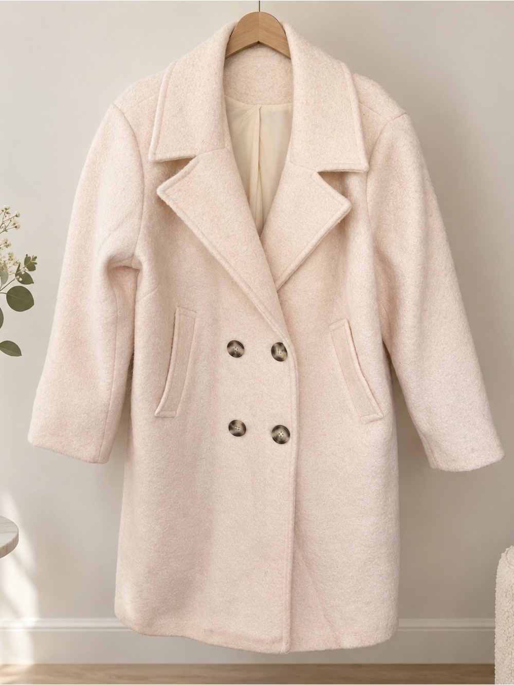 Michel Studio Cream Double-Breasted Pea Coat, NWOT 2XL